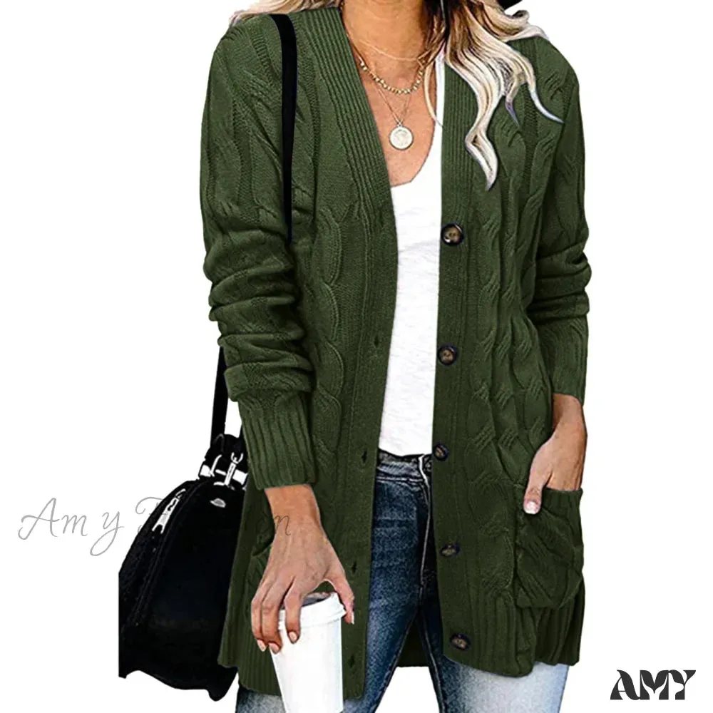 Amy Fashion - Autumn Solid Color Knitted Cardigan Cardigans