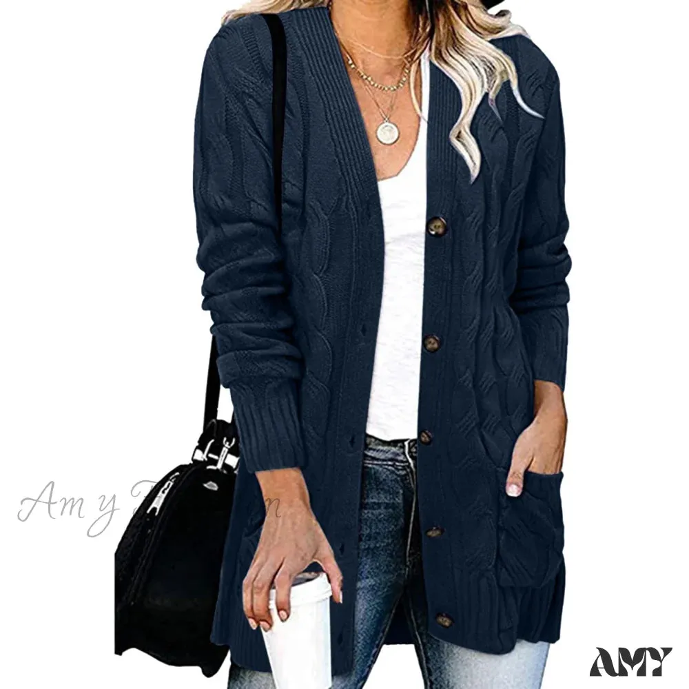 Amy Fashion - Autumn Solid Color Knitted Cardigan Cardigans