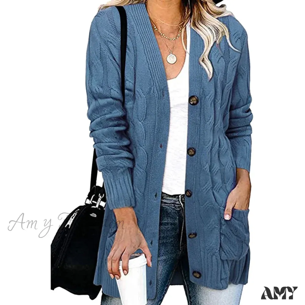 Amy Fashion - Autumn Solid Color Knitted Cardigan Cardigans