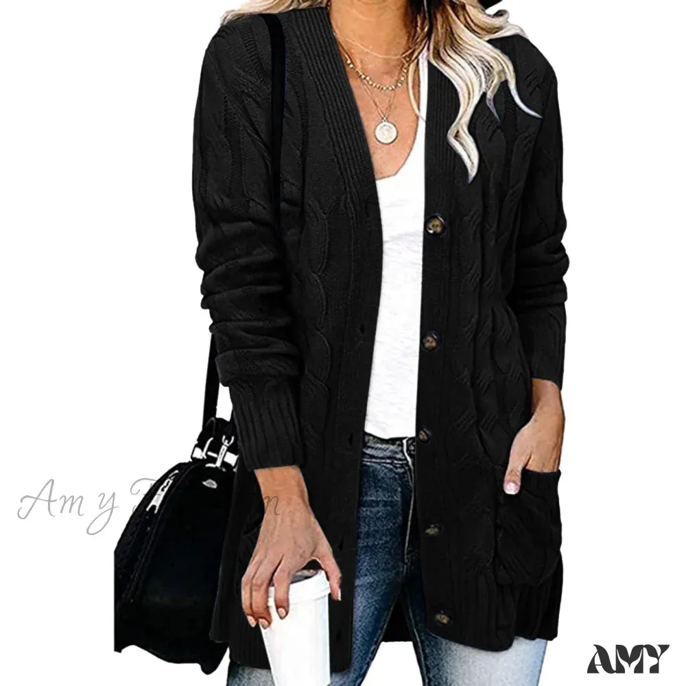 Amy Fashion - Autumn Solid Color Knitted Cardigan Cardigans