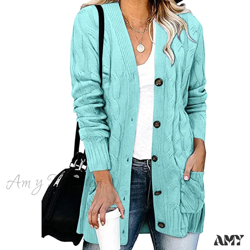 Amy Fashion - Autumn Solid Color Knitted Cardigan Cardigans