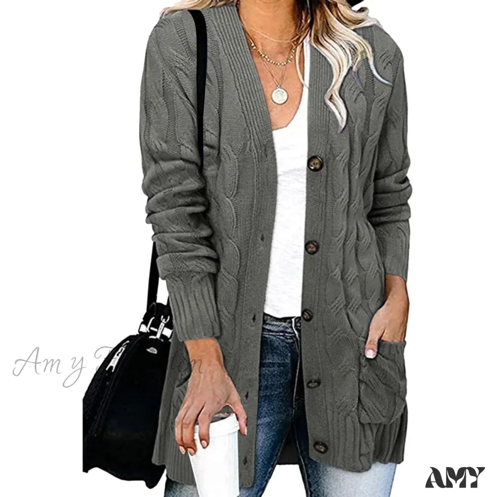 Amy Fashion - Autumn Solid Color Knitted Cardigan Cardigans