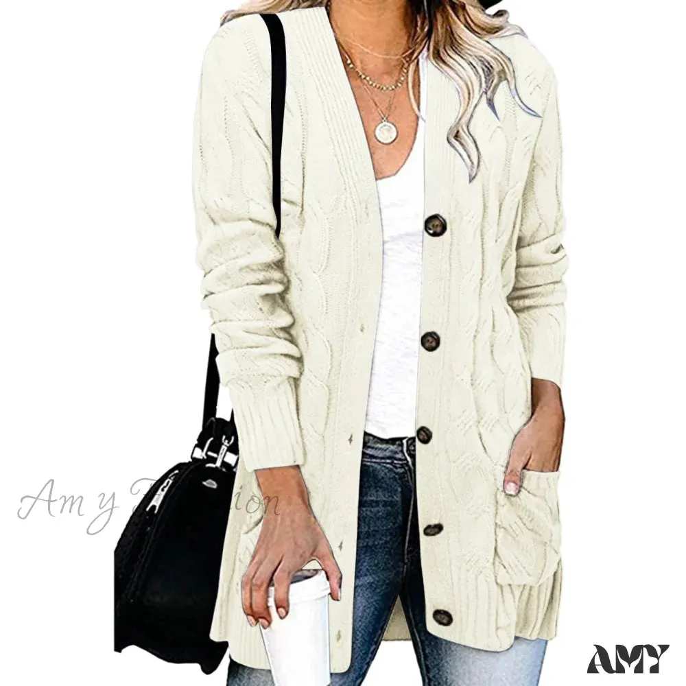 Amy Fashion - Autumn Solid Color Knitted Cardigan Cardigans