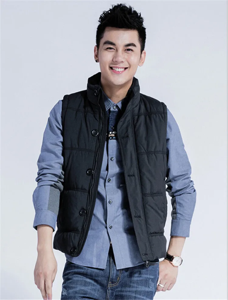 Autumn Winter Fashion Casual Tank Top Men Stand Collar Cotton-padded Thickening Slim Fitness Sleeveless Men's Vest Waistcoat