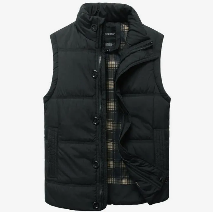 Autumn Winter Fashion Casual Tank Top Men Stand Collar Cotton-padded Thickening Slim Fitness Sleeveless Men's Vest Waistcoat