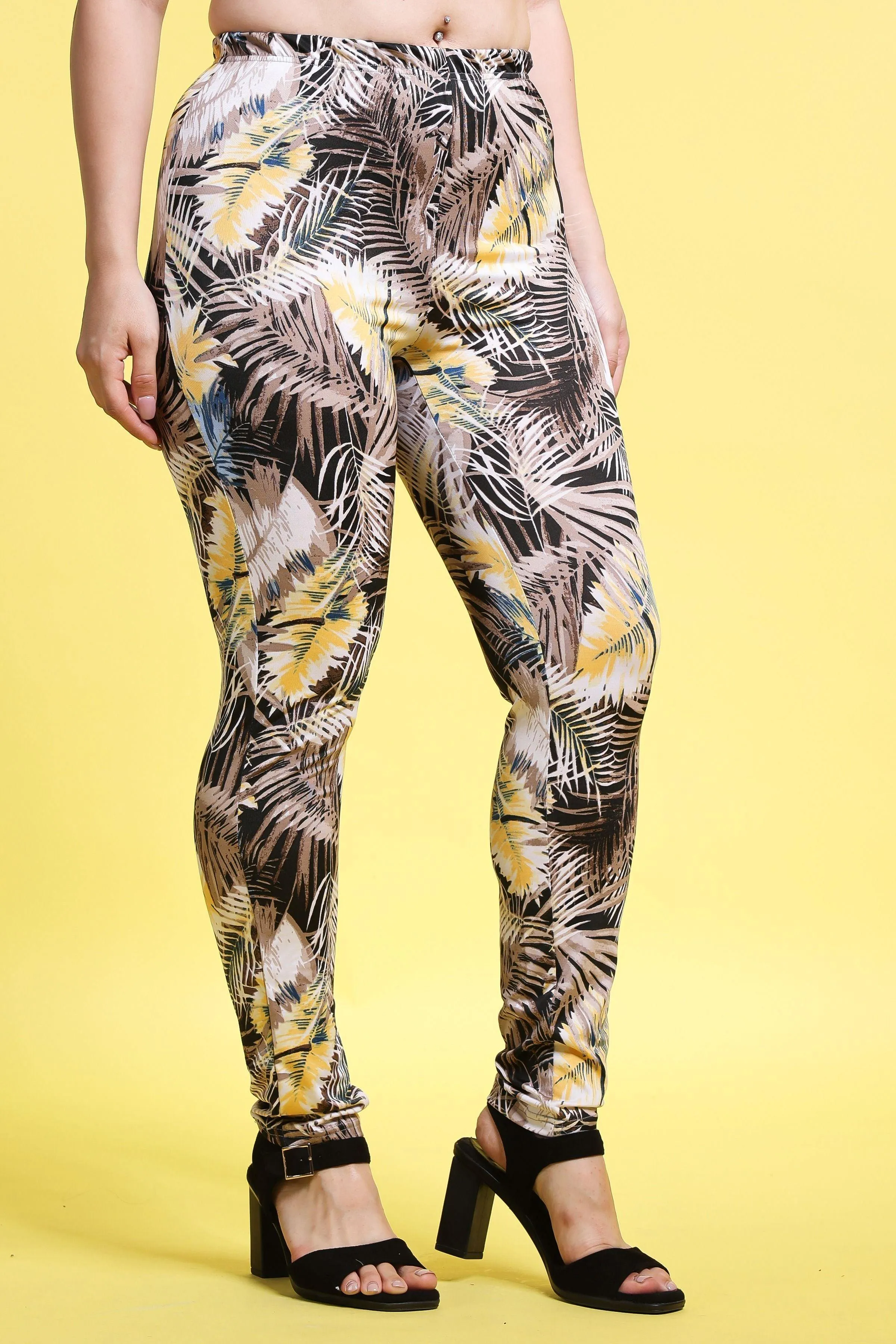 Black & Yellow Leaves Printed Pants