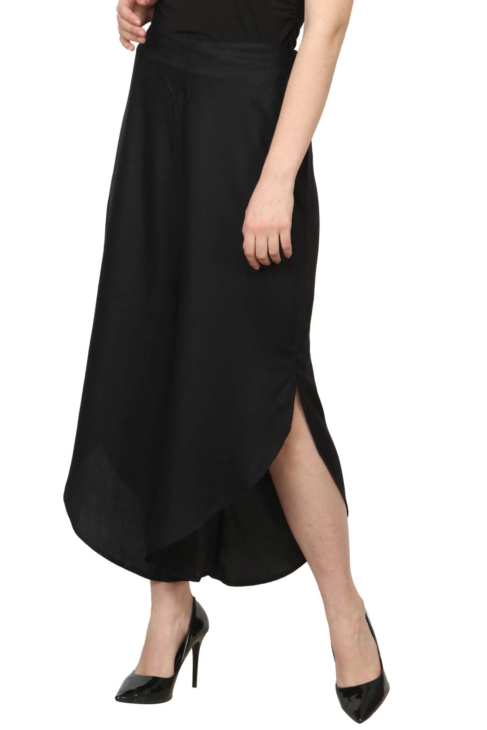 Black Solid Side Slit Pants