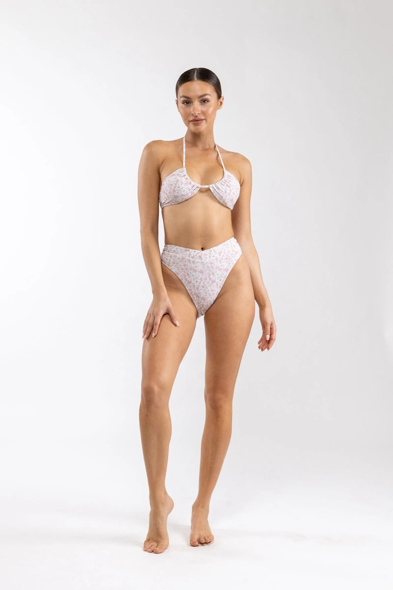 Bouquet Gather Front Halter Top Ivory
