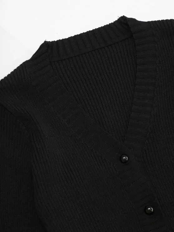Button Up Scalloped Lace Trim Cardigan