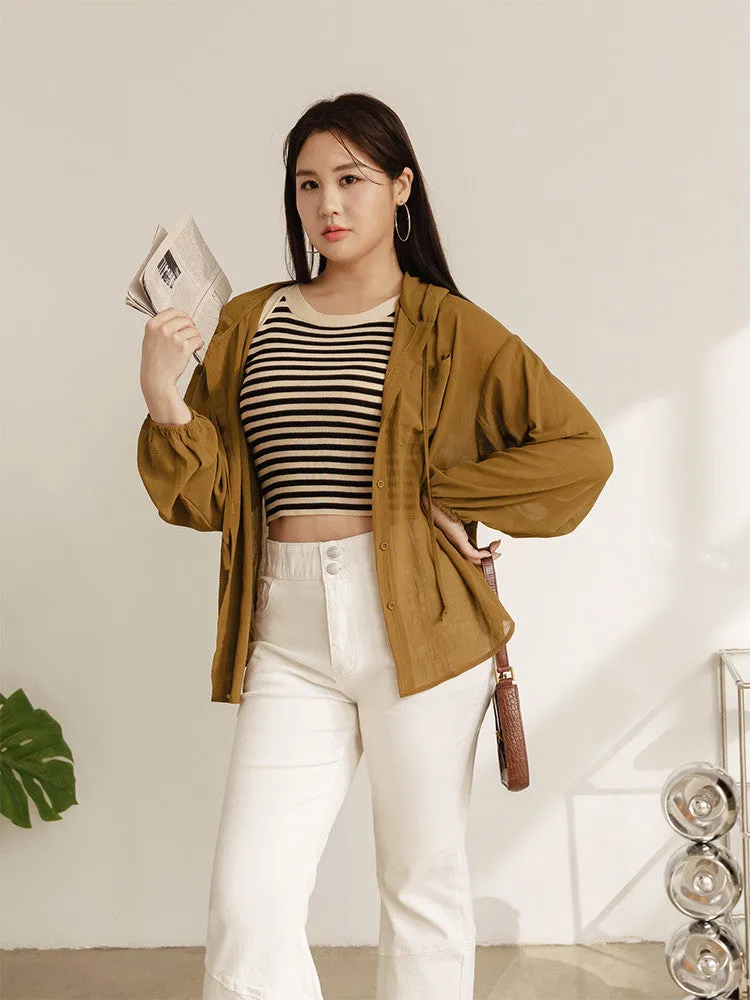 Casual Hooded Lightweight Button Shirt Jacket Top