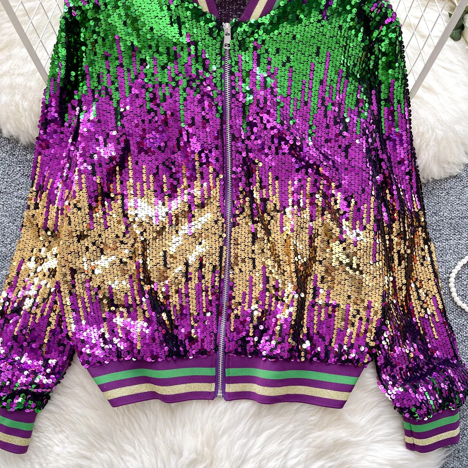 Chic Colorful Sequined Baseball Jacket