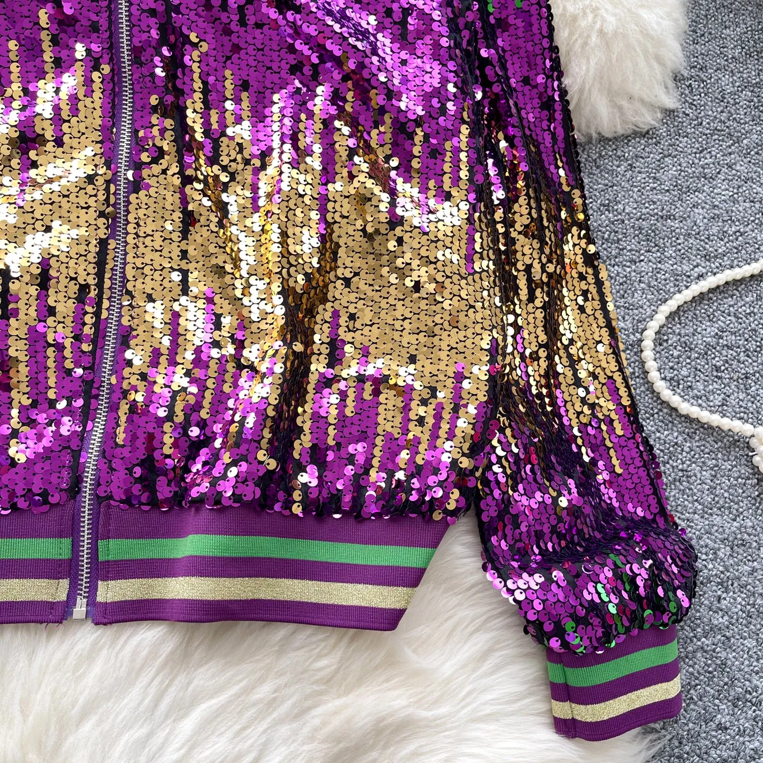 Chic Colorful Sequined Baseball Jacket