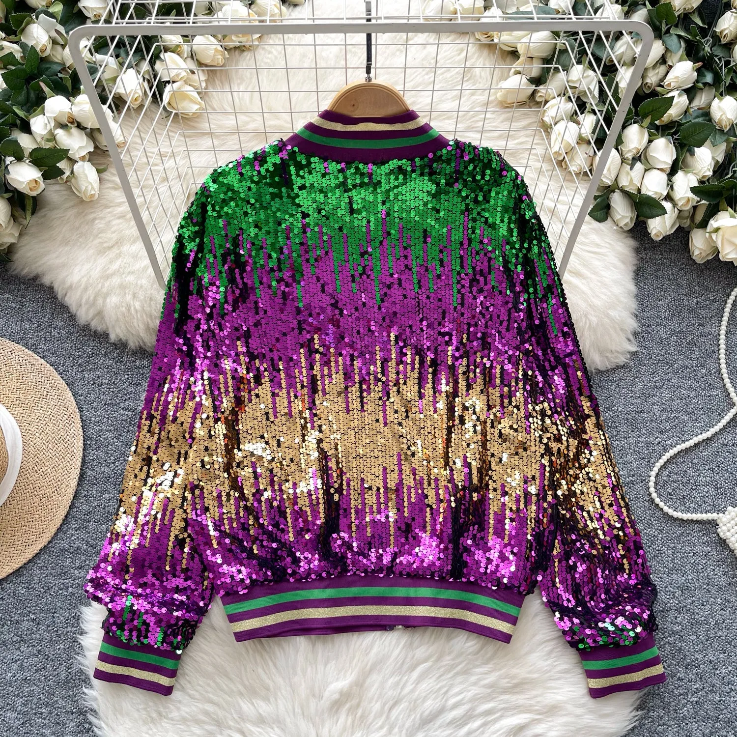 Chic Colorful Sequined Baseball Jacket