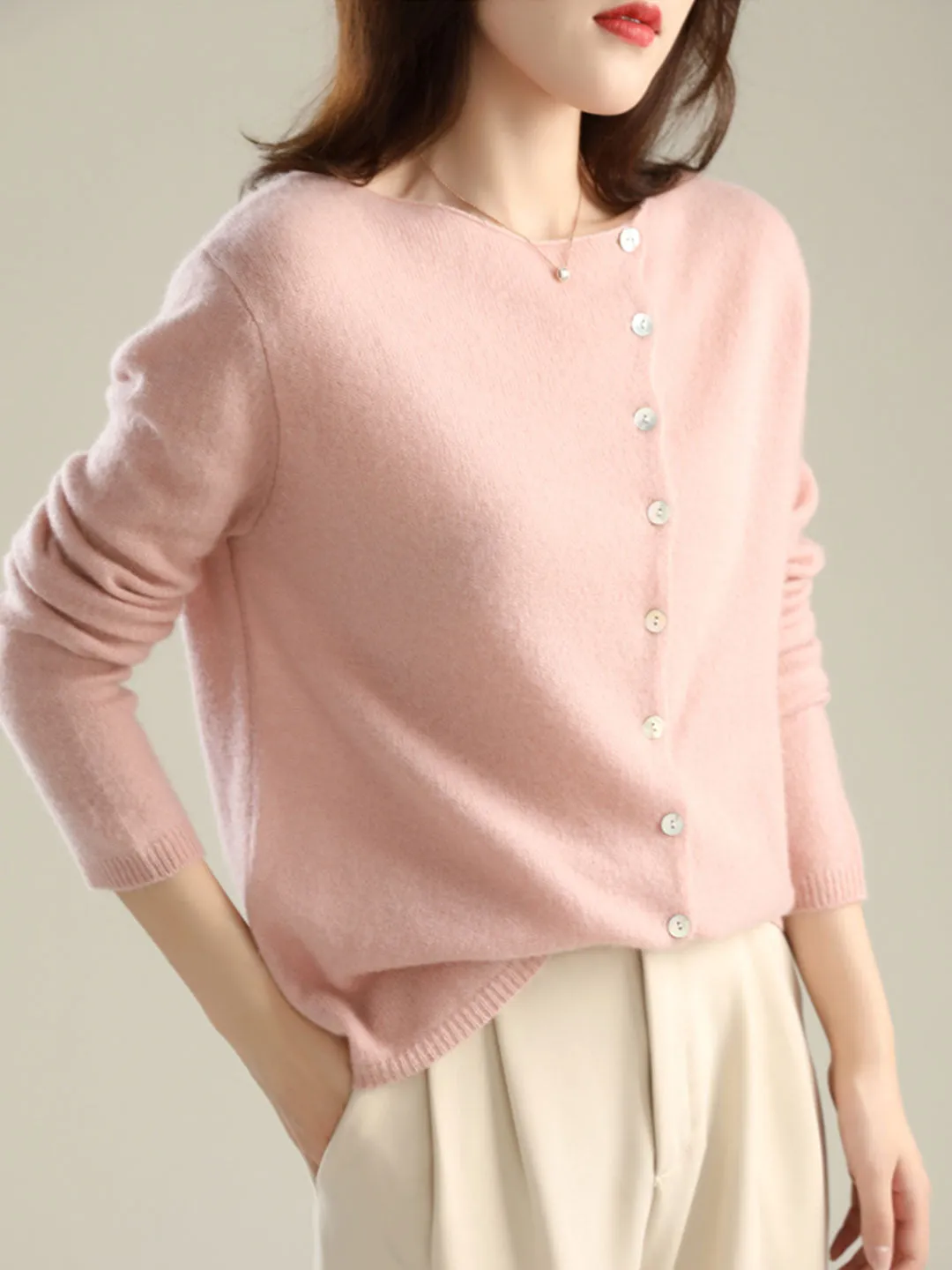 Classic Buttons Down Crew Neck Knitted Cardigan