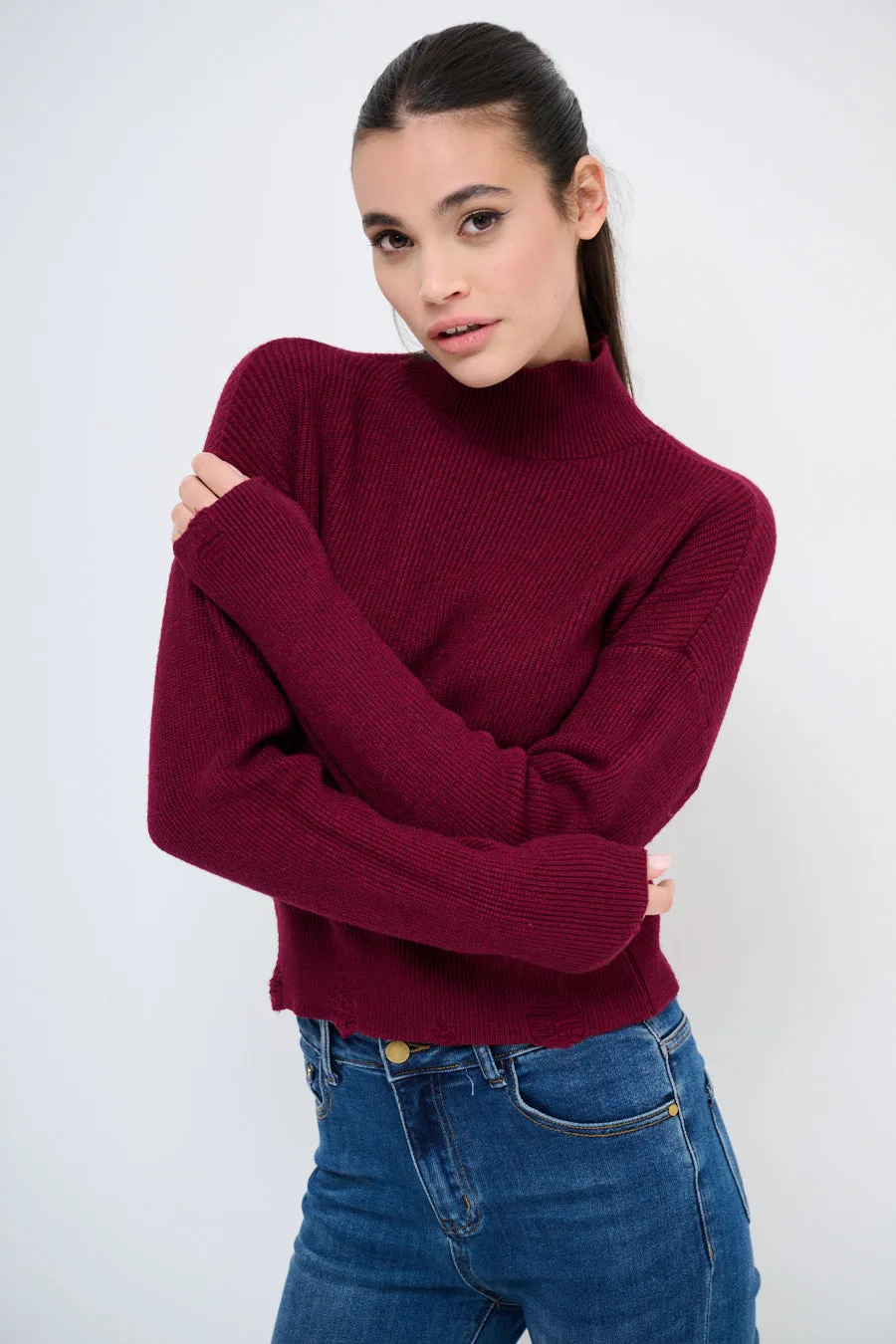 Classic ribbed mock neck sweater wholesale