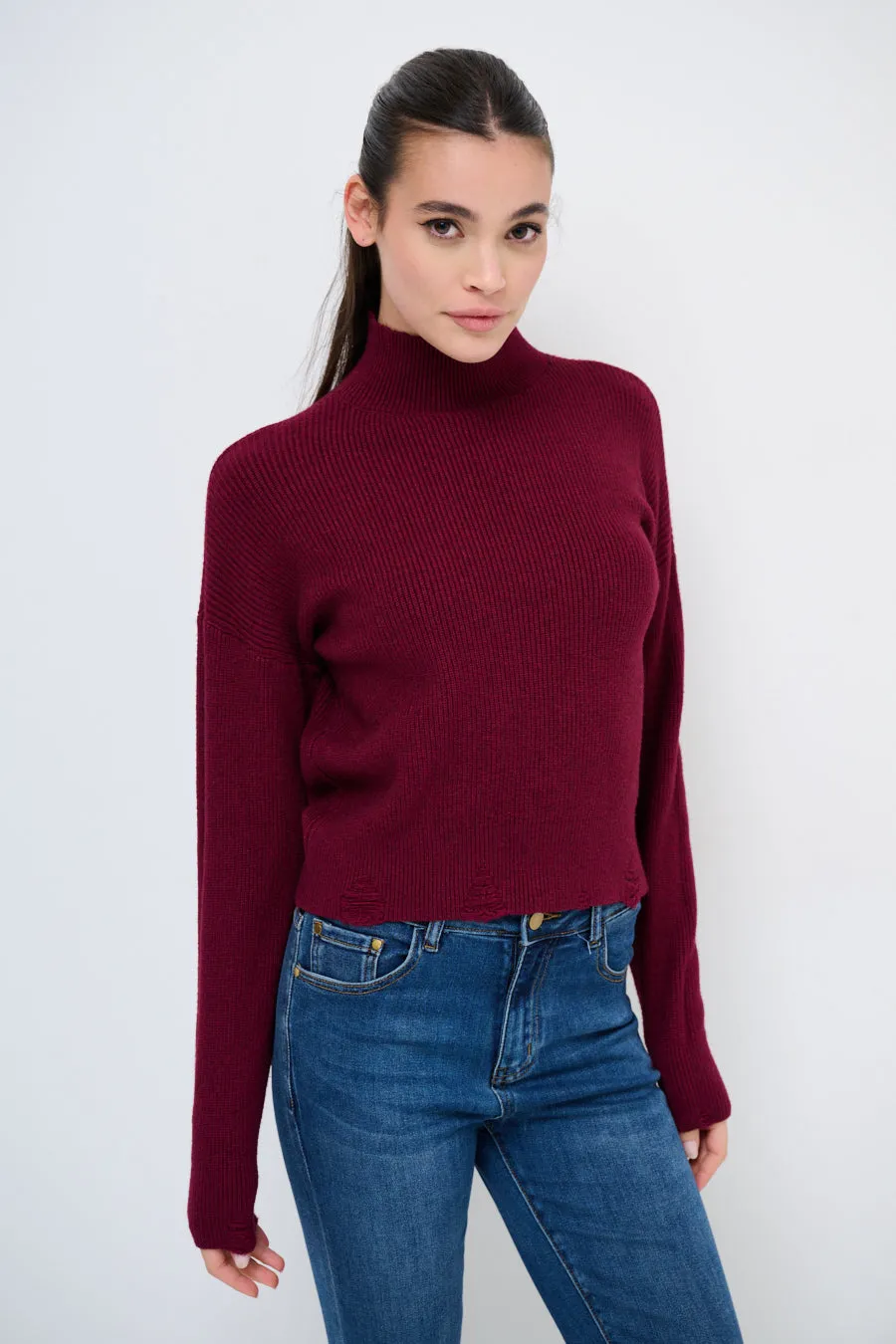 Classic ribbed mock neck sweater wholesale
