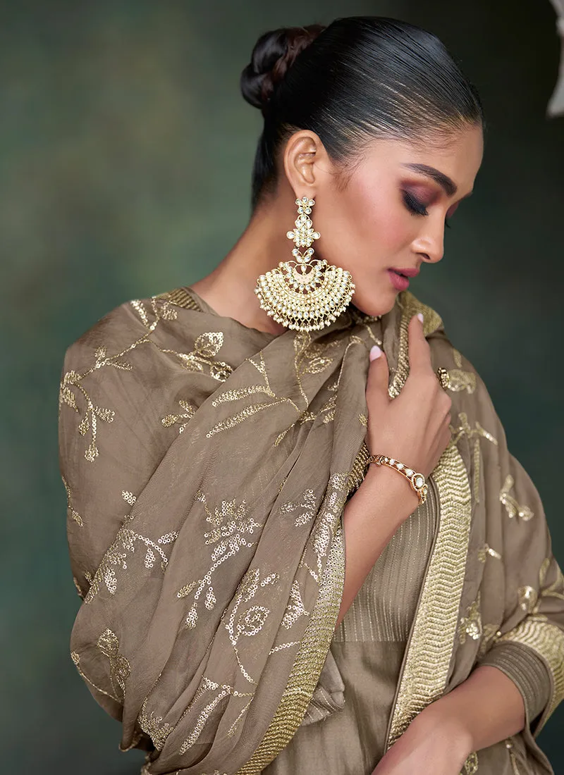 Copper Brown Sequence Embroidery Traditional Gharara Suit