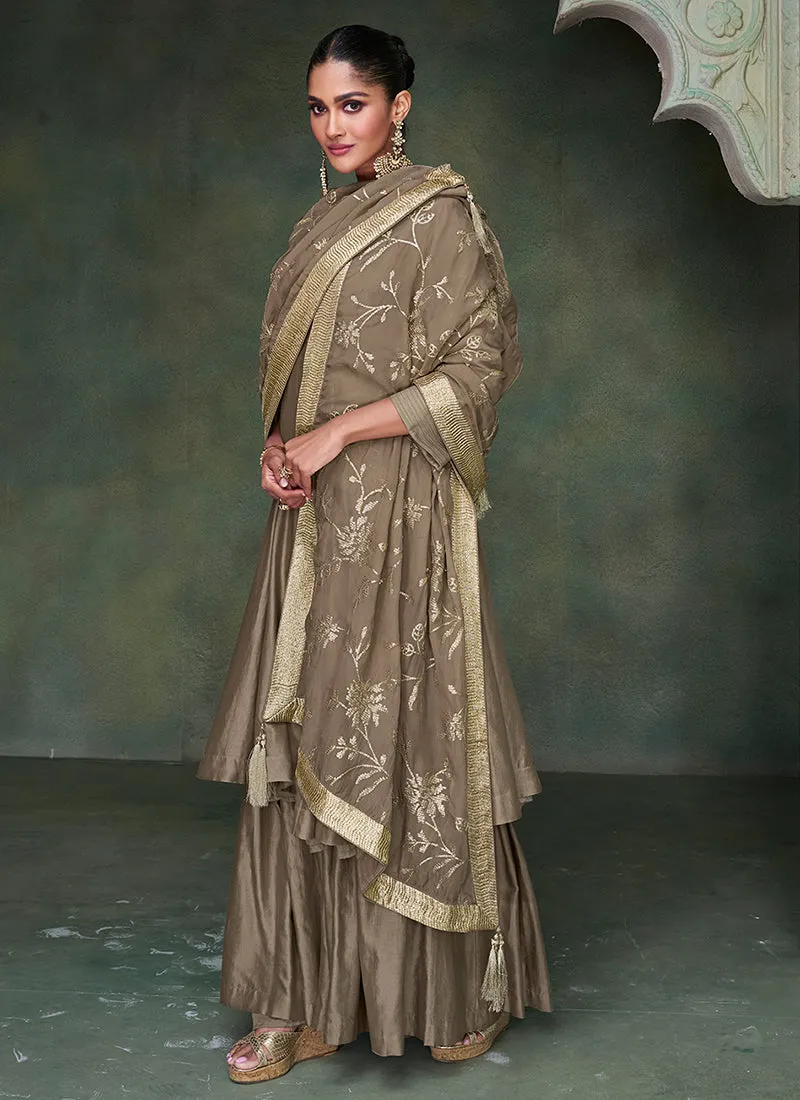 Copper Brown Sequence Embroidery Traditional Gharara Suit