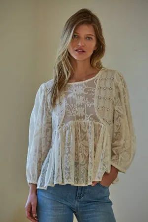 Cotton Long Sleeve Lace Top