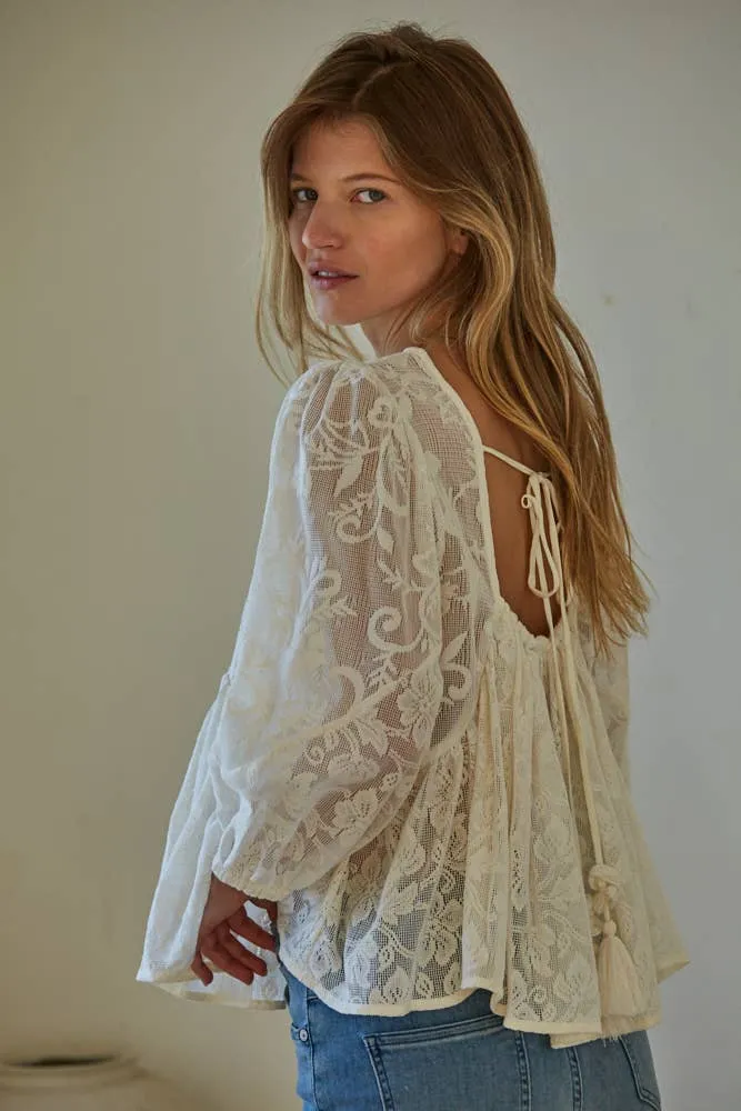 Cotton Long Sleeve Lace Top