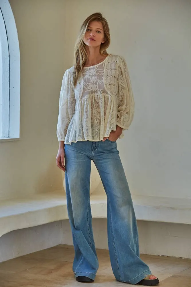 Cotton Long Sleeve Lace Top