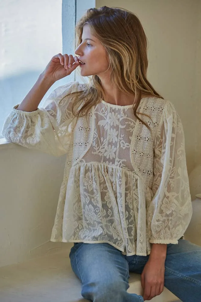 Cotton Long Sleeve Lace Top
