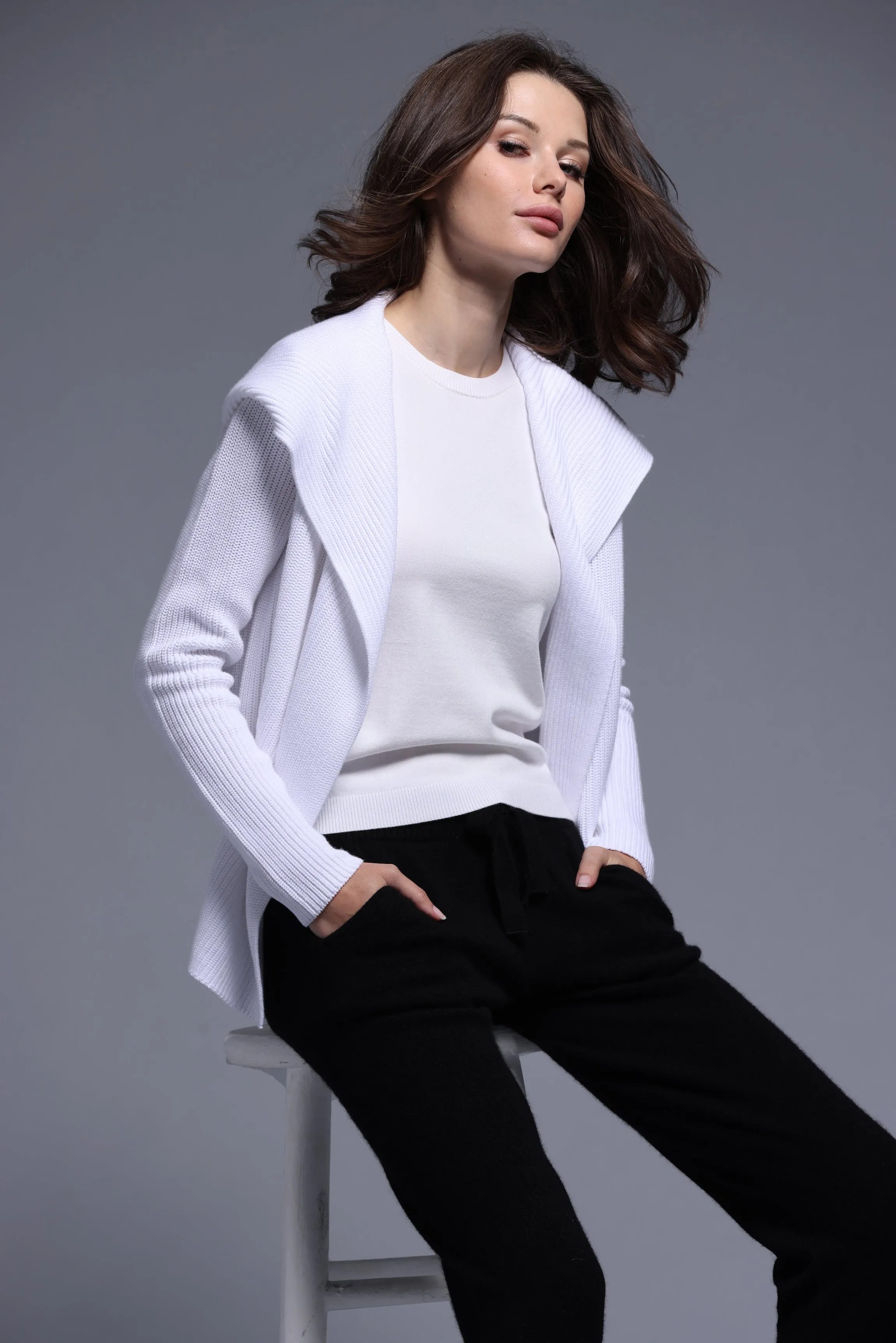 Cotton Shaker Hooded Flyaway Cardigan