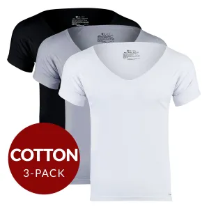 Deep V Cotton Sweat Proof Undershirt For Men - Mix 3-Pack (1x White, Black, Grey)
