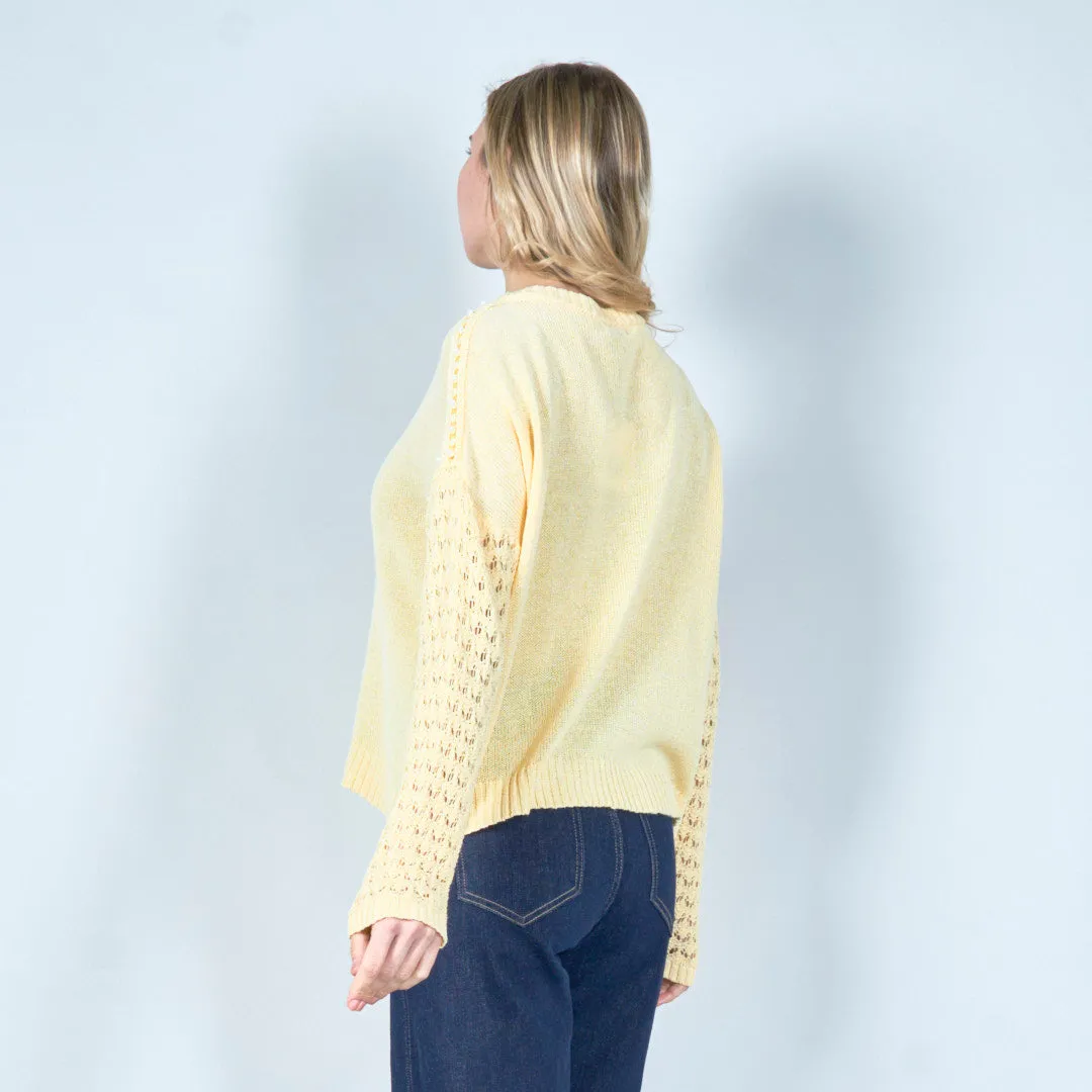 Elegant lace sleeve knit sweater wholesale