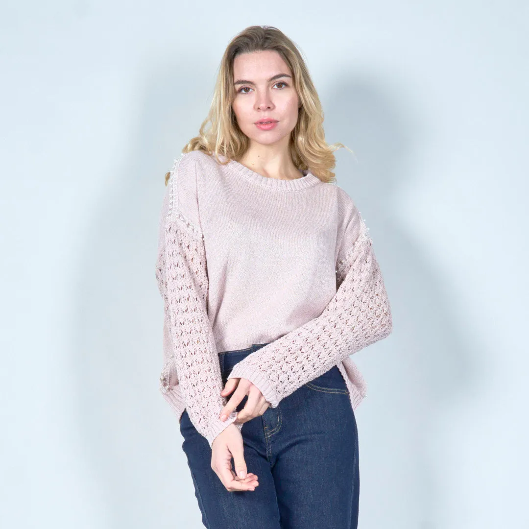 Elegant lace sleeve knit sweater wholesale
