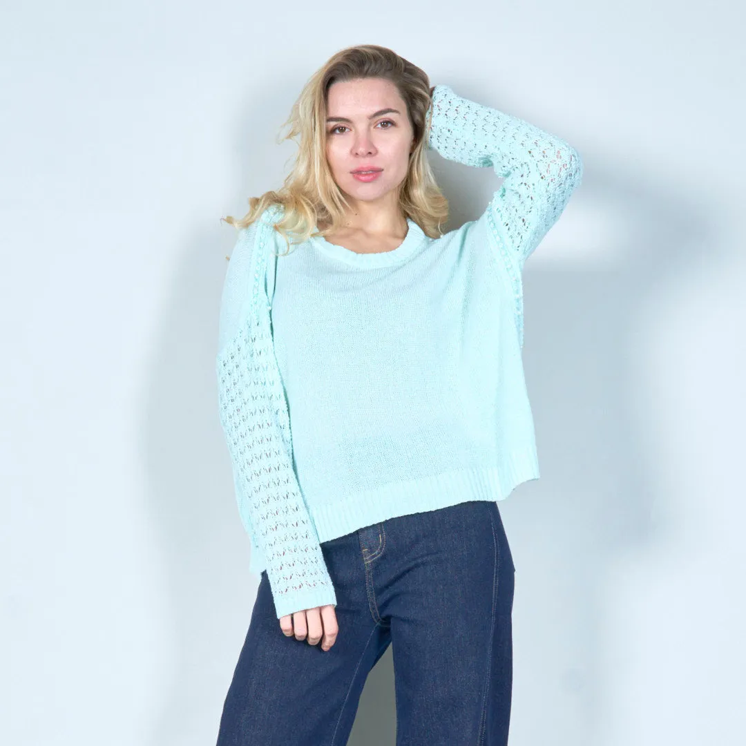 Elegant lace sleeve knit sweater wholesale