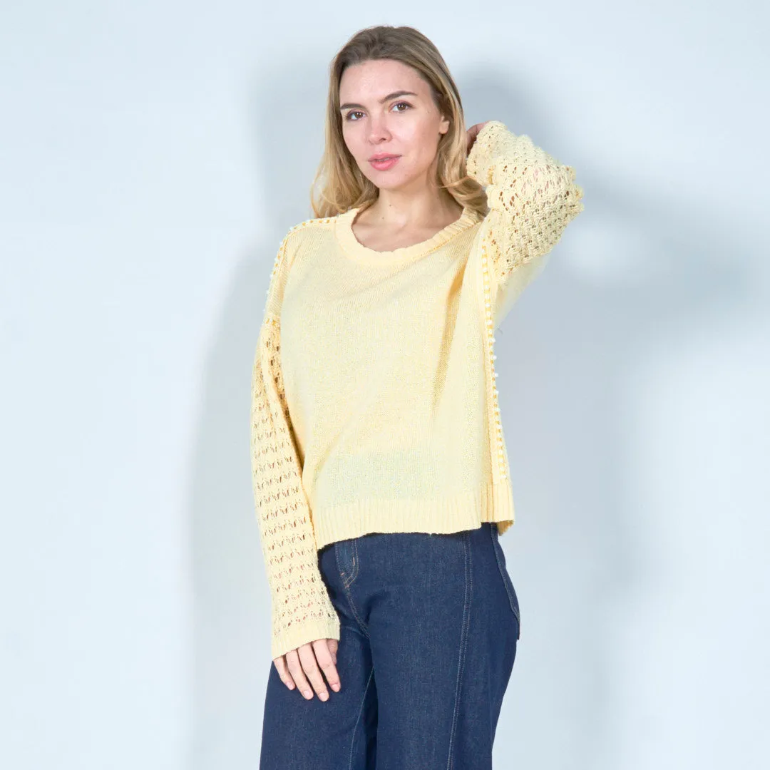 Elegant lace sleeve knit sweater wholesale