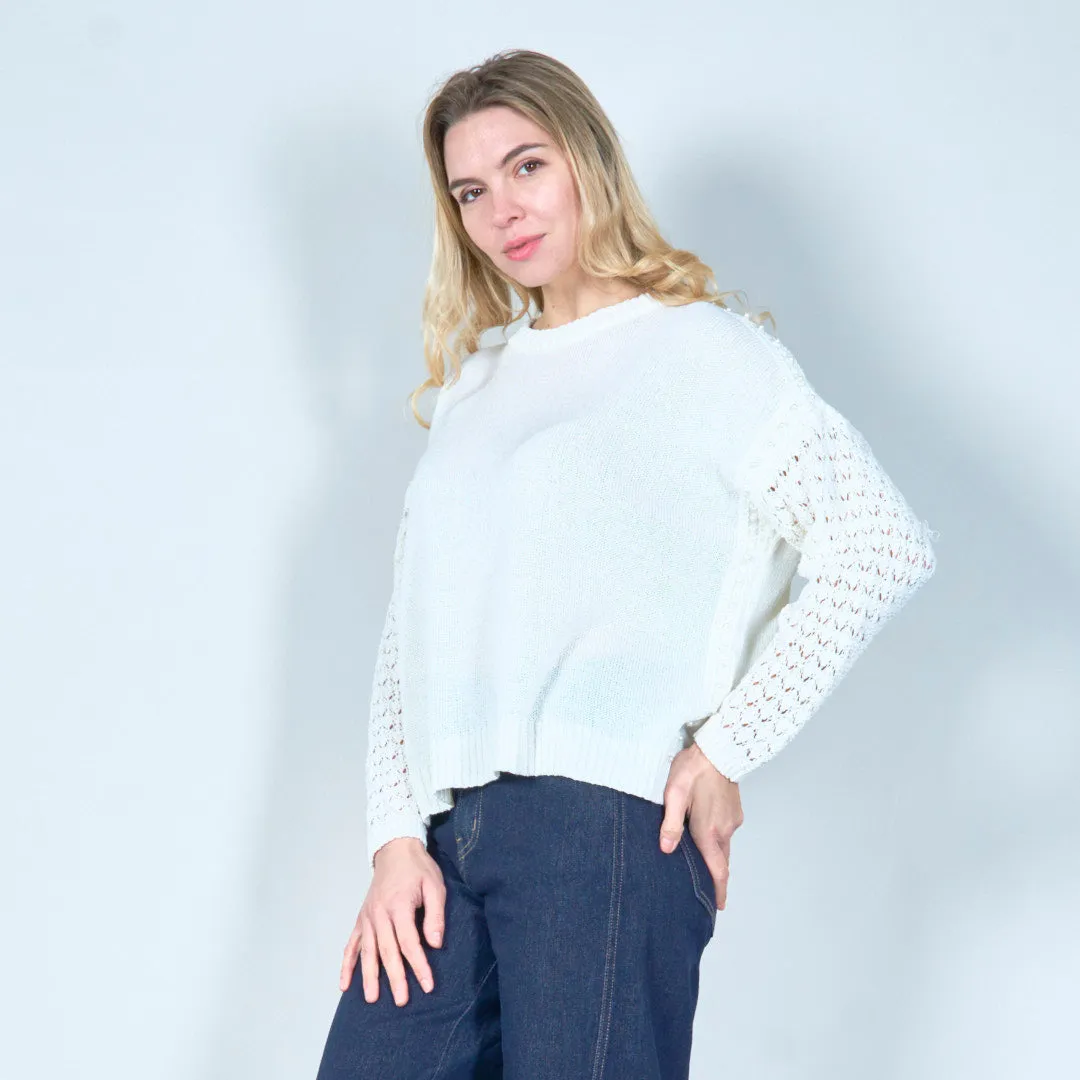 Elegant lace sleeve knit sweater wholesale