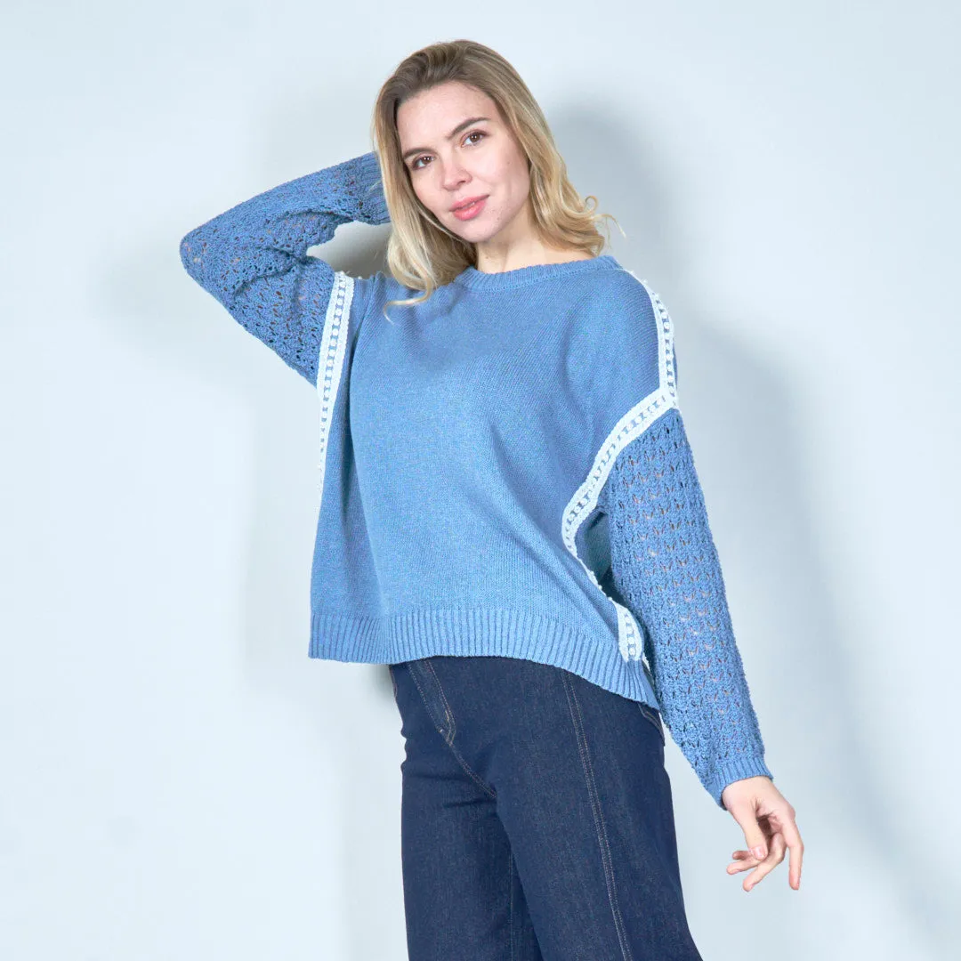 Elegant lace sleeve knit sweater wholesale