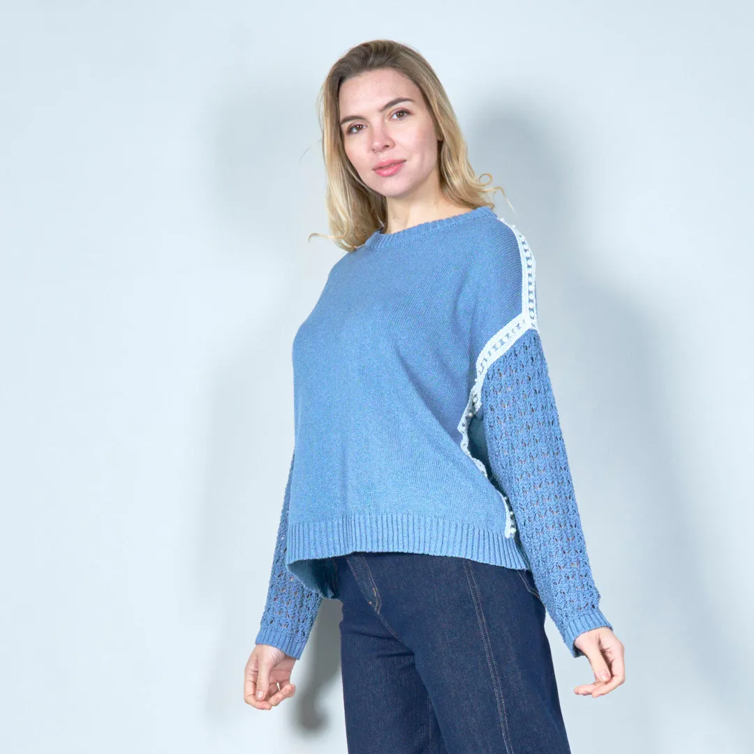 Elegant lace sleeve knit sweater wholesale