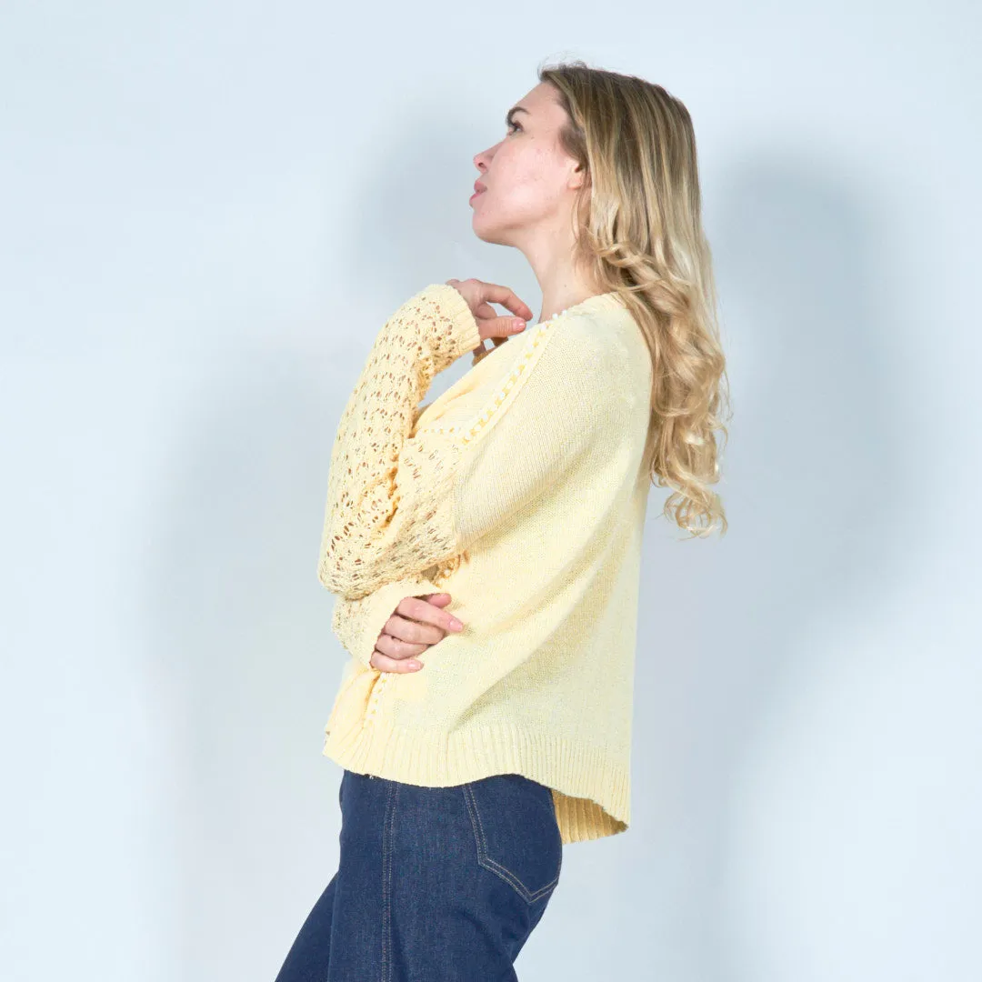 Elegant lace sleeve knit sweater wholesale