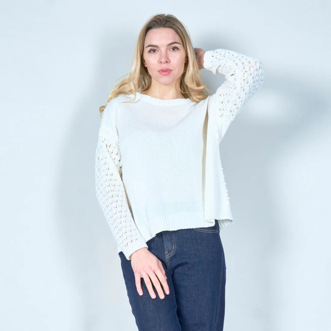 Elegant lace sleeve knit sweater wholesale