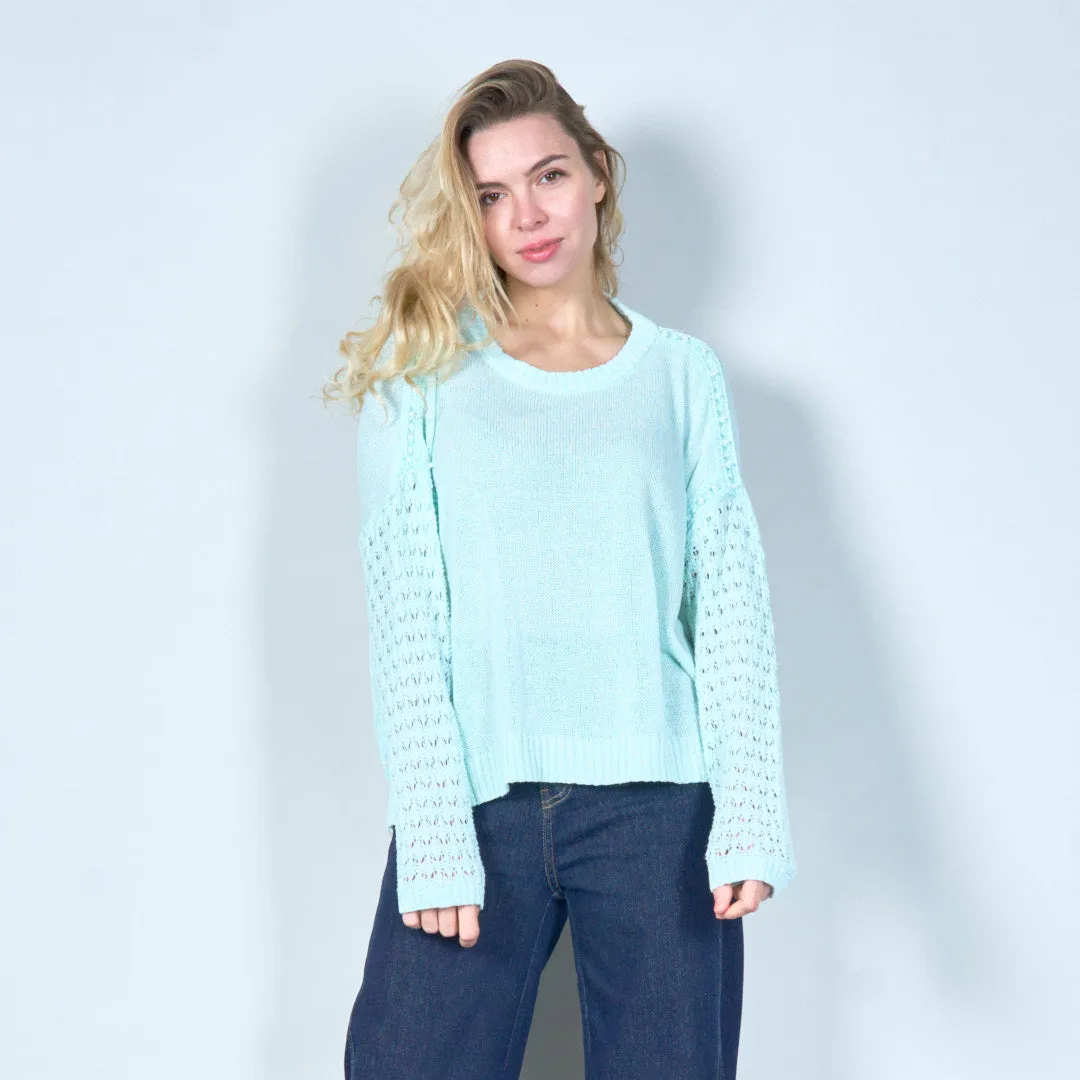 Elegant lace sleeve knit sweater wholesale