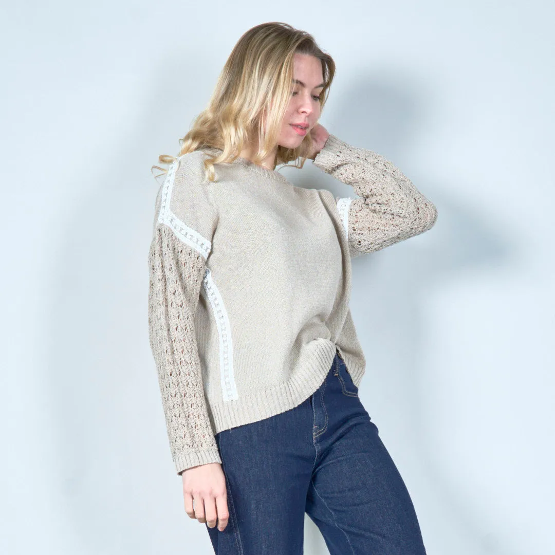 Elegant lace sleeve knit sweater wholesale