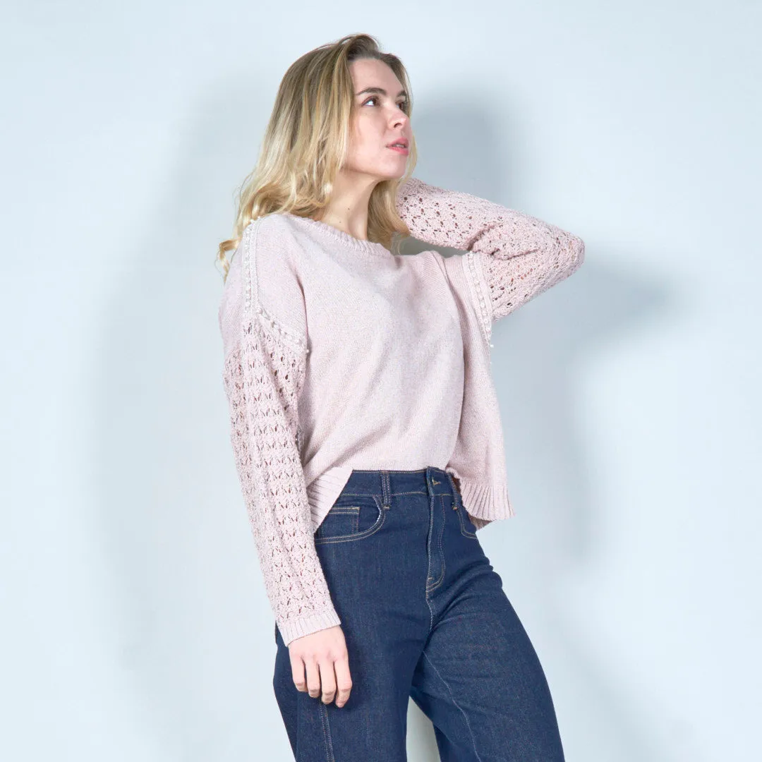 Elegant lace sleeve knit sweater wholesale