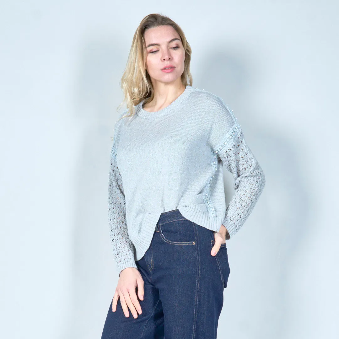 Elegant lace sleeve knit sweater wholesale