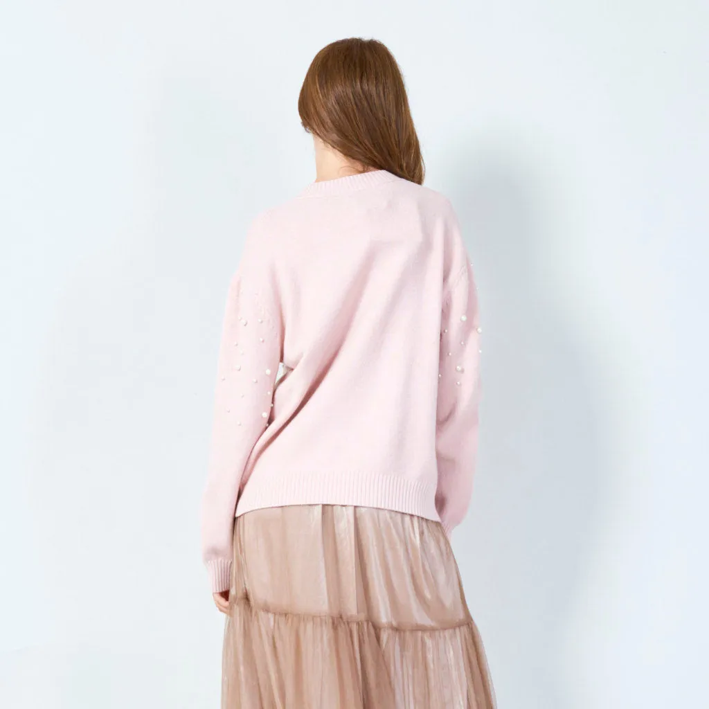 Elegant pearl-embellished sweater wholesale