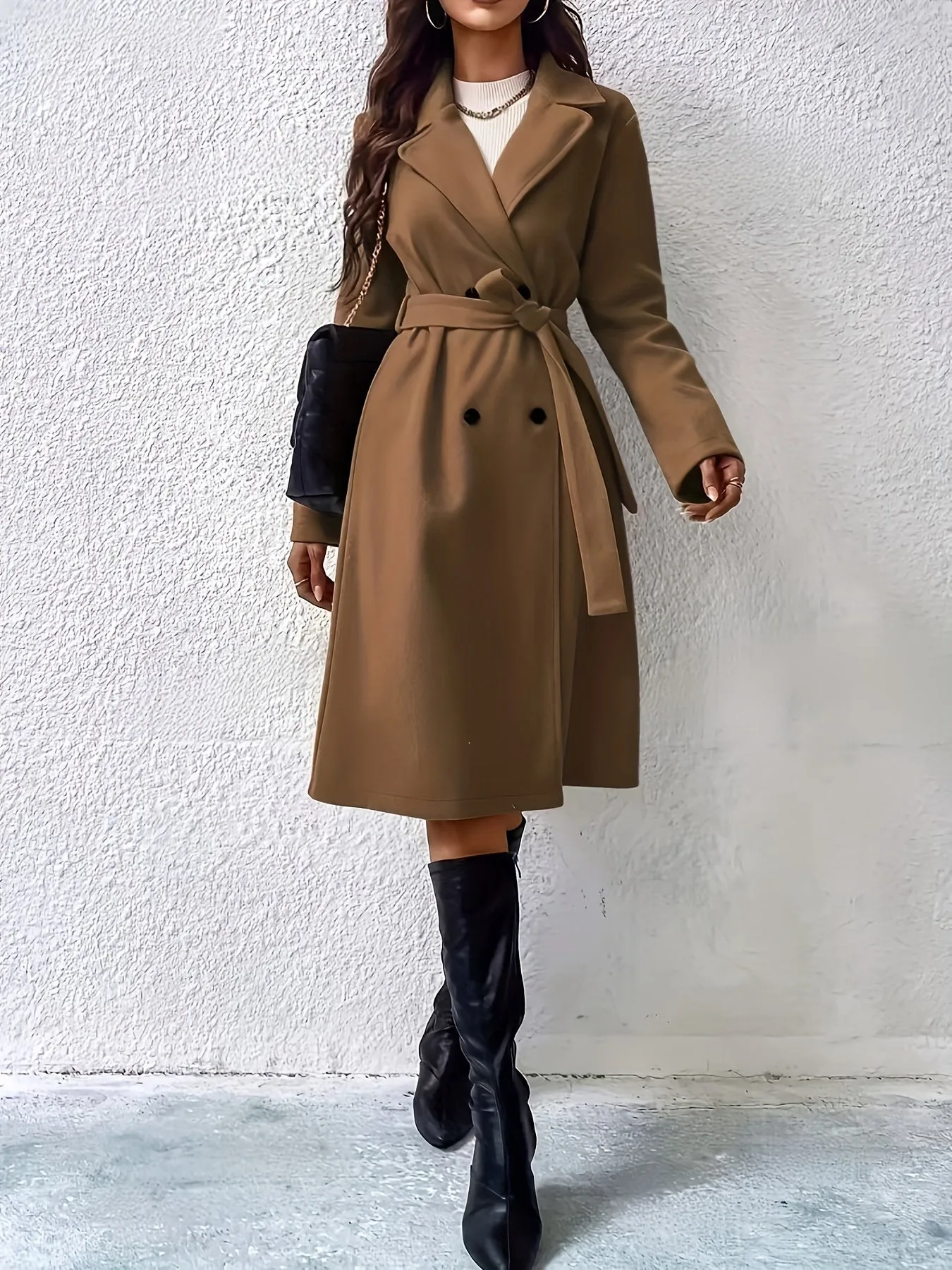 Elegant Trench Coat with Belt and Solid Color Polyester Fabric for Women | Perfect for Casual Days