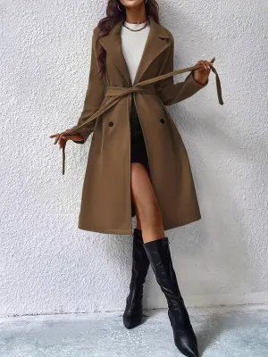 Elegant Trench Coat with Belt and Solid Color Polyester Fabric for Women | Perfect for Casual Days