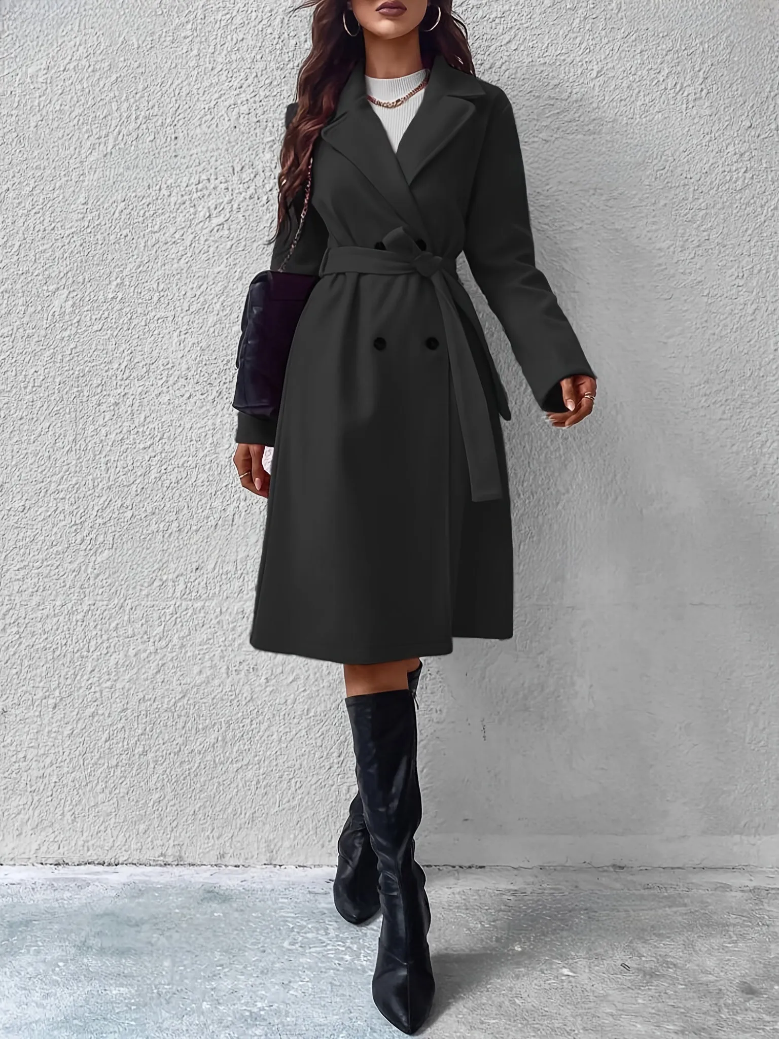 Elegant Trench Coat with Belt and Solid Color Polyester Fabric for Women | Perfect for Casual Days