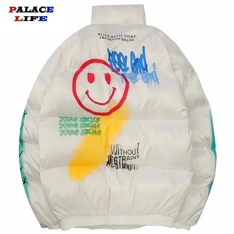 Fashion Winter Down Padded Jacket Men Women Cartoon Bear Print Parka Hip Hop Streetwear Winter Thick Warm Jackets Coats Clothes