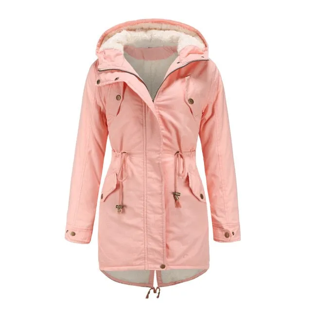 FashionSierra - Fur Thick Jacket Solid Parkas Coat