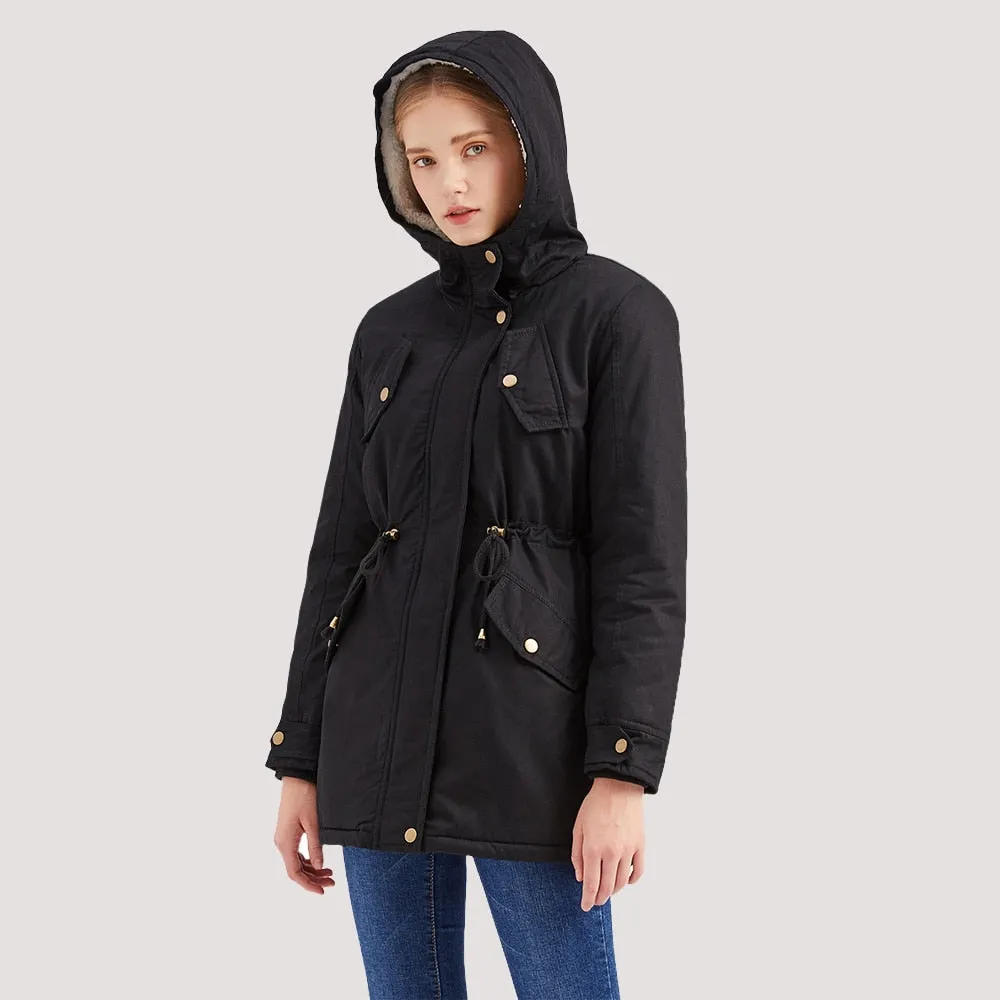 FashionSierra - Fur Thick Jacket Solid Parkas Coat