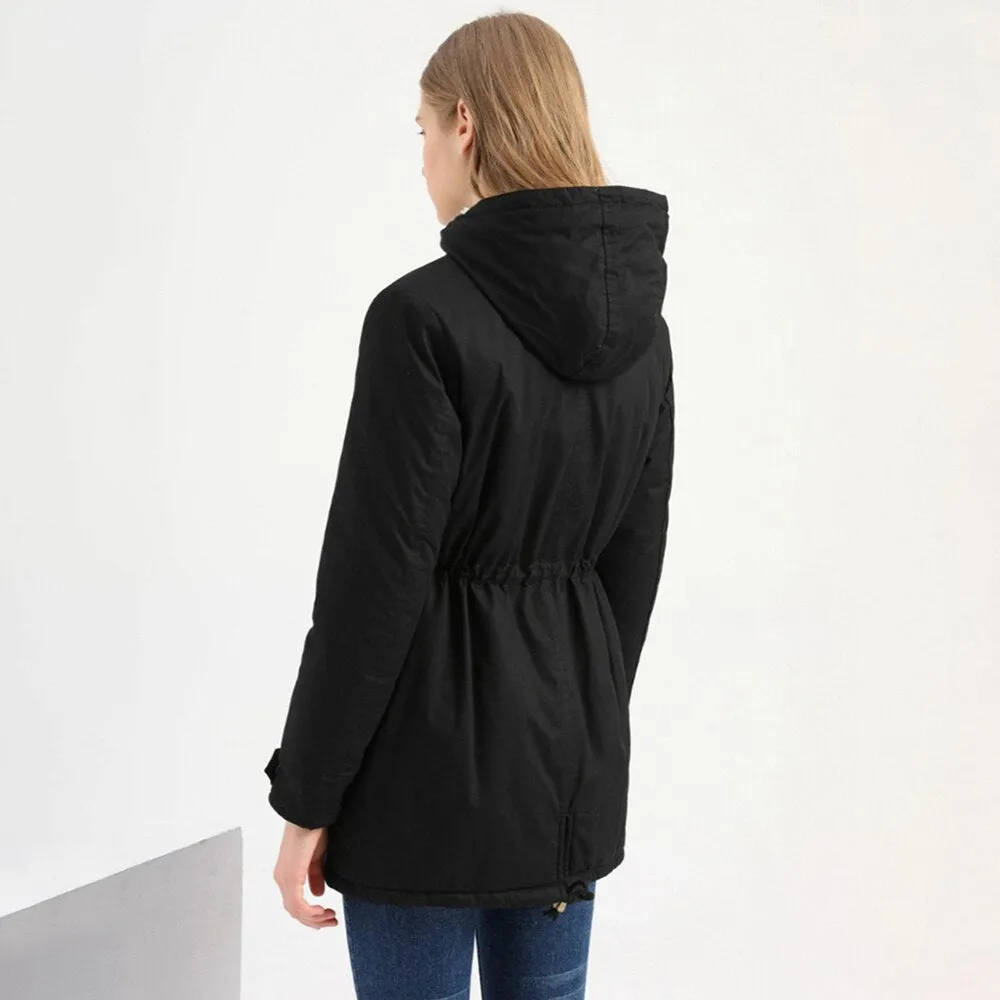 FashionSierra - Fur Thick Jacket Solid Parkas Coat