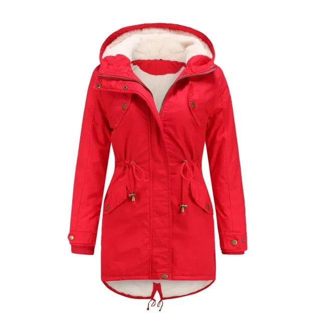 FashionSierra - Fur Thick Jacket Solid Parkas Coat